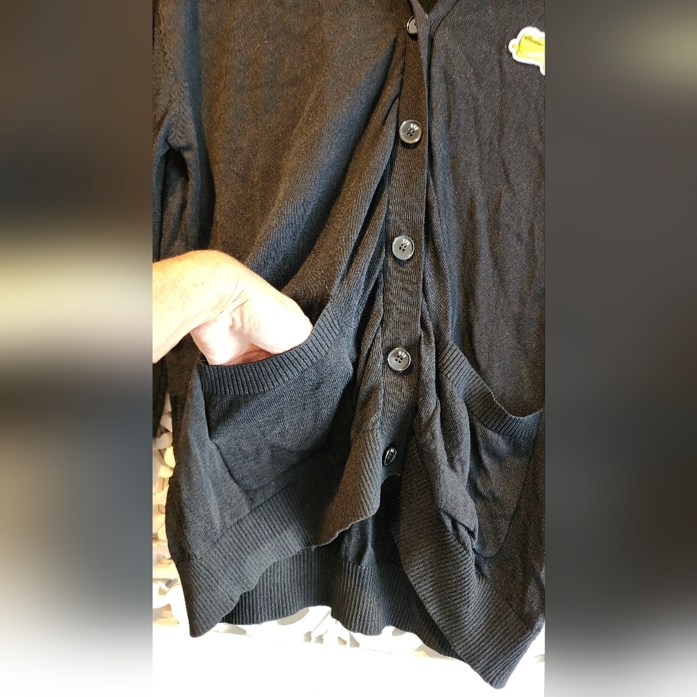 Black Knit Cardigan with Ribbed Details - Picture 14 of 16
